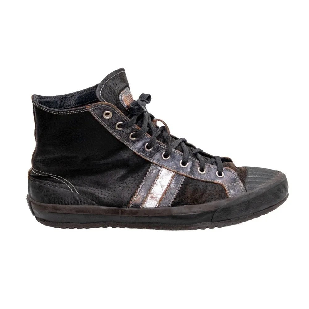 Premiata Men's High Top Leather Sneakers Black Silver Distressed Italy Size US 9